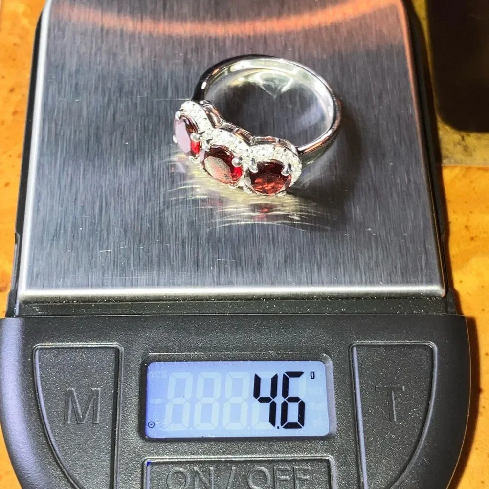 Natural Red Garnet Sterling Silver Ring Size 10
